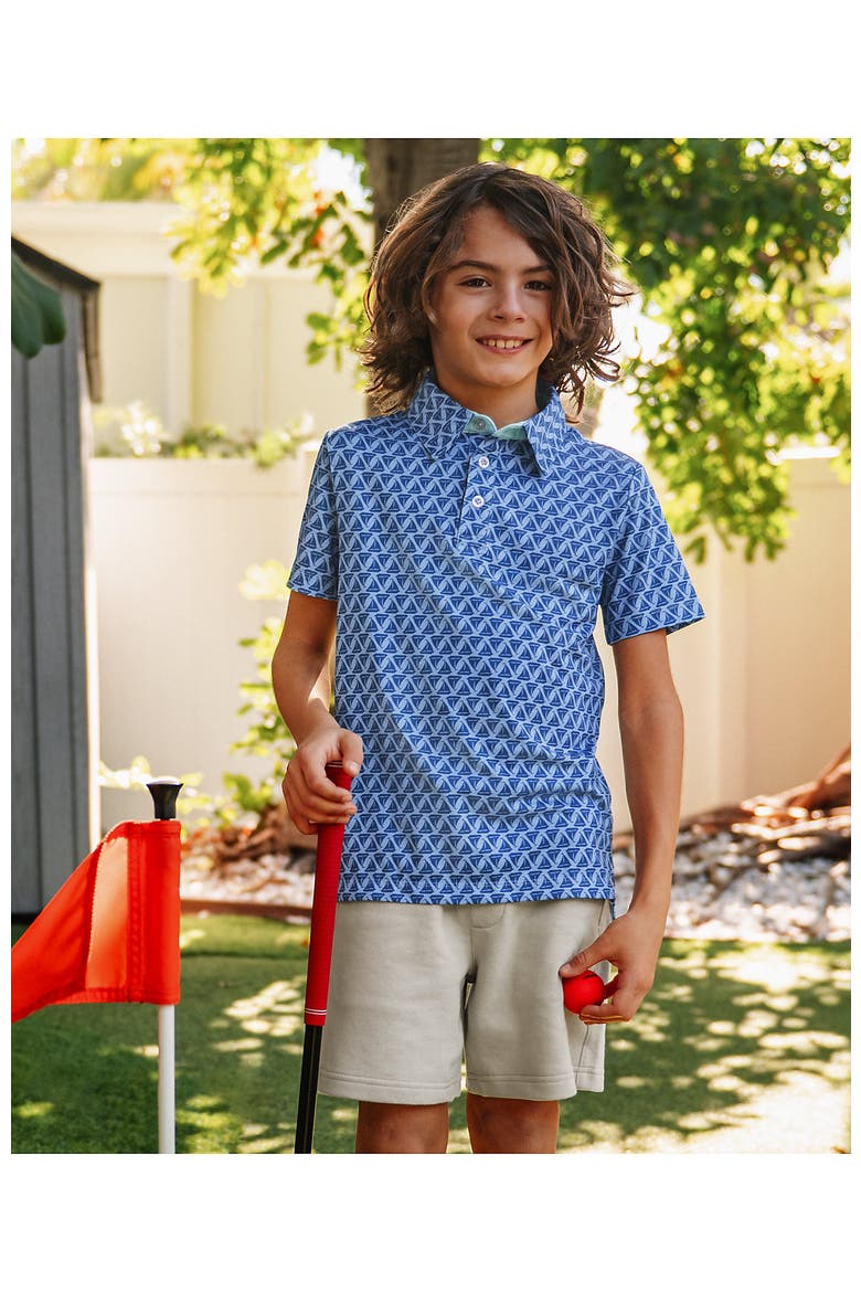 Boys Short Sleeve Performance Polo, Main, color, Sailboats/Copen Blue
