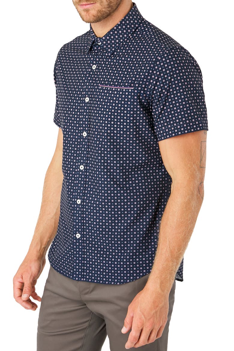 Another Dimension Slim Fit Short Sleeve Button-Up Shirt, Alternate, color, NAVY