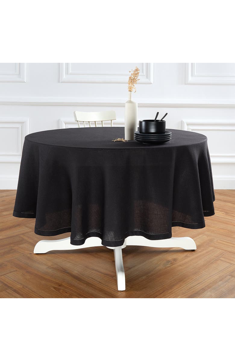 Solino Home Linen Round Tablecloth - Sonoma Hemstitch, Main, color, Black