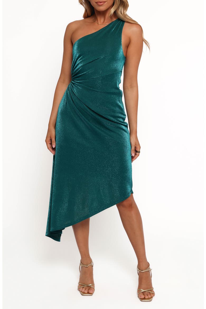 Emma One-Shoulder Ruched Asymmetric Dress, Main, color, TEAL