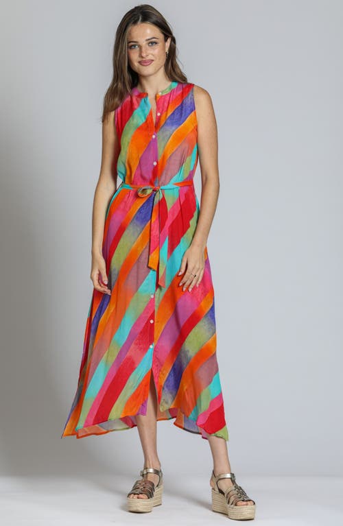 Apny Print Sleeveless Maxi Shirtdress In Orange/purple Multi