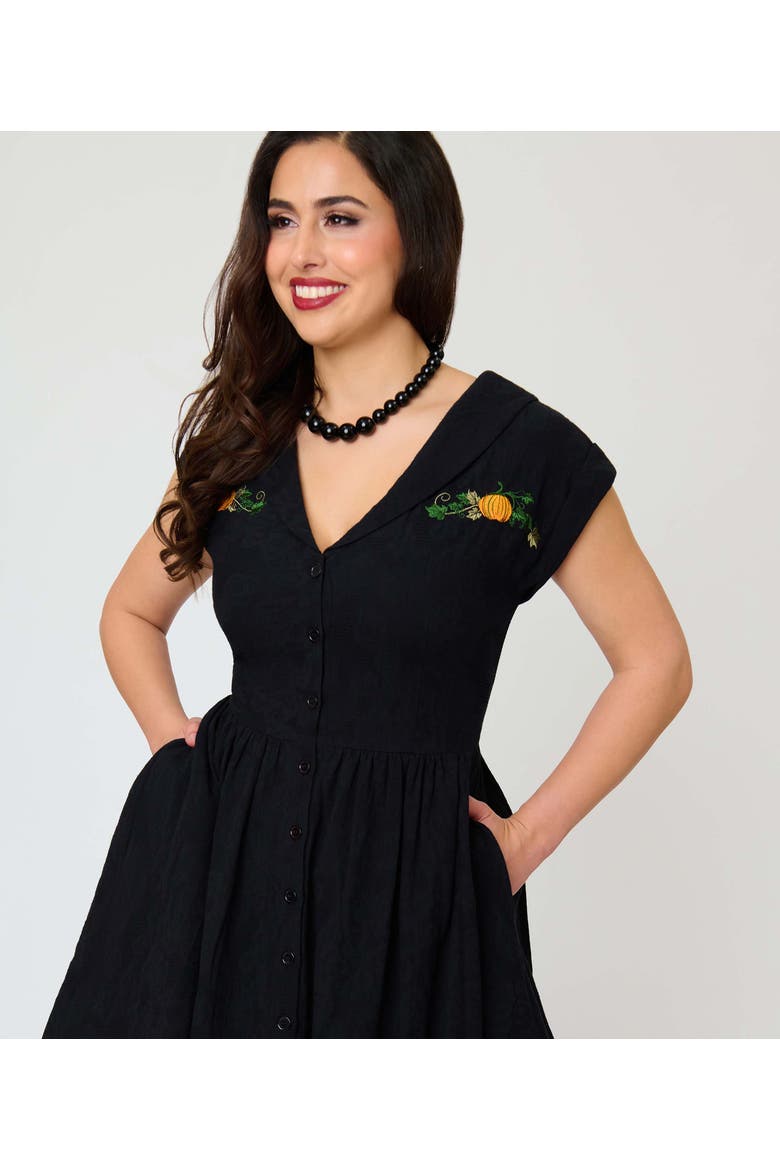 Cafe Swing Dress, Alternate, color, Black Pumpkin Embriodered