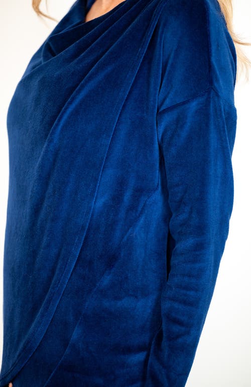 Jjwinks Sweater Weather Built-in Shelf Off-the-shoulder Velour Long Sleeve Holiday Top In Sapphire