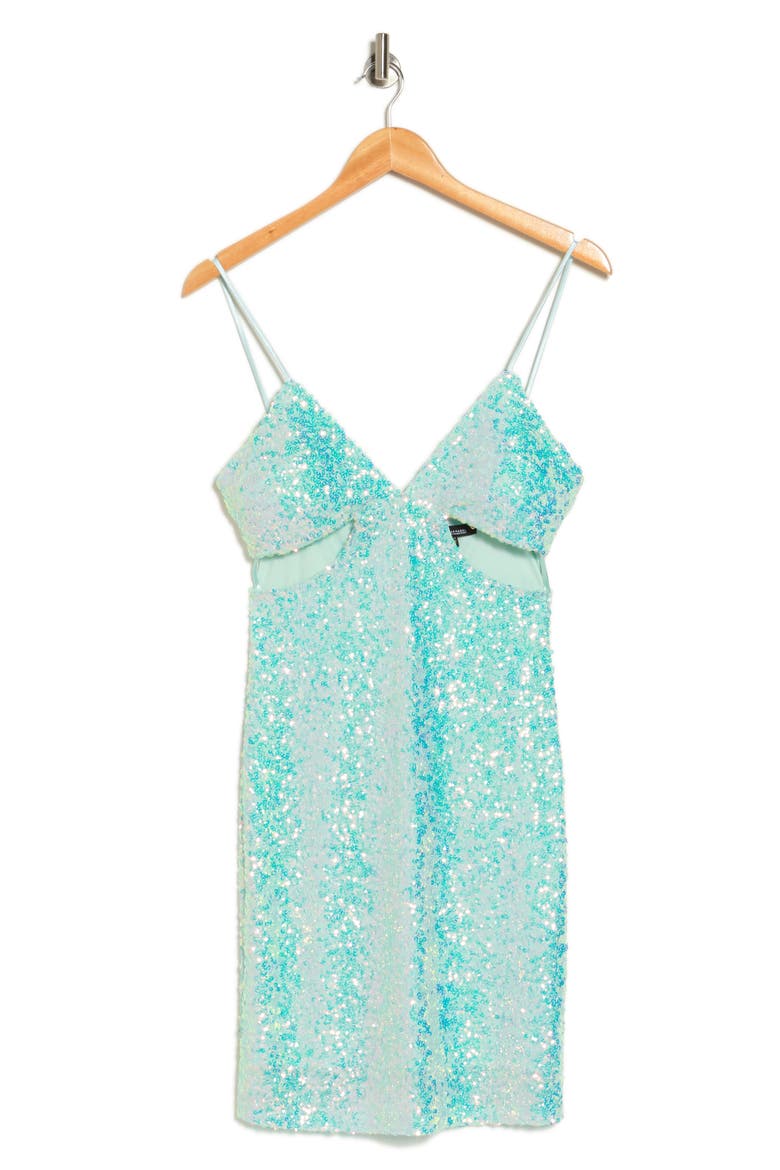 Sequin Side Cutout Minidress, Alternate, color, MINT