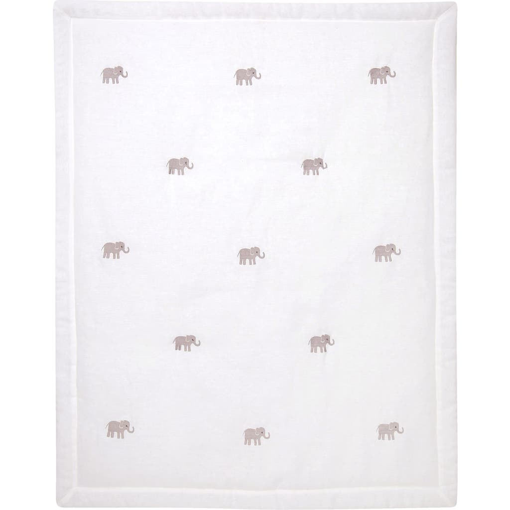 Lambs & Ivy Signature Elephant Creamy Linen Embroidered Baby Crib Quilt In Brown