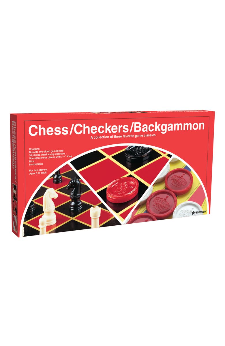 PRESSMAN TOY Pressman Checker/Chess/Backgammon with Folding Board, Main, color,