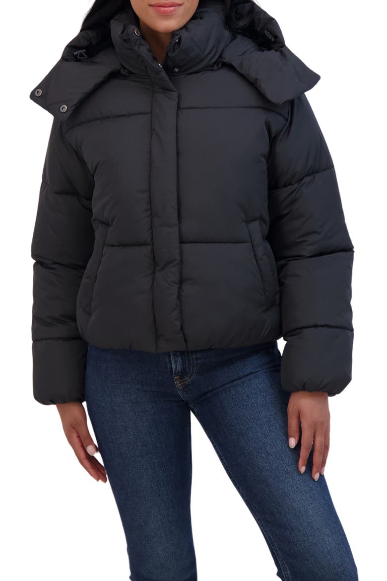 Short Hooded Puffer Jacket, Main, color, BLACK