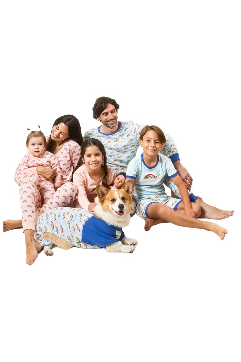 Kids Footed Printed Cotton Matching Family Pajamas, Coordinated Prints, Alternate, color, Pink Rainbow