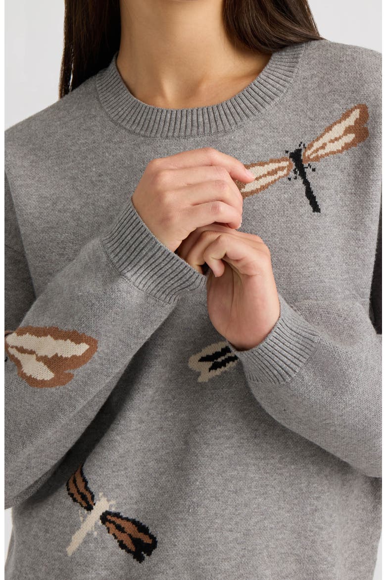 Dragonfly Crewneck Sweater, Alternate, color, LIGHT GREY MIX