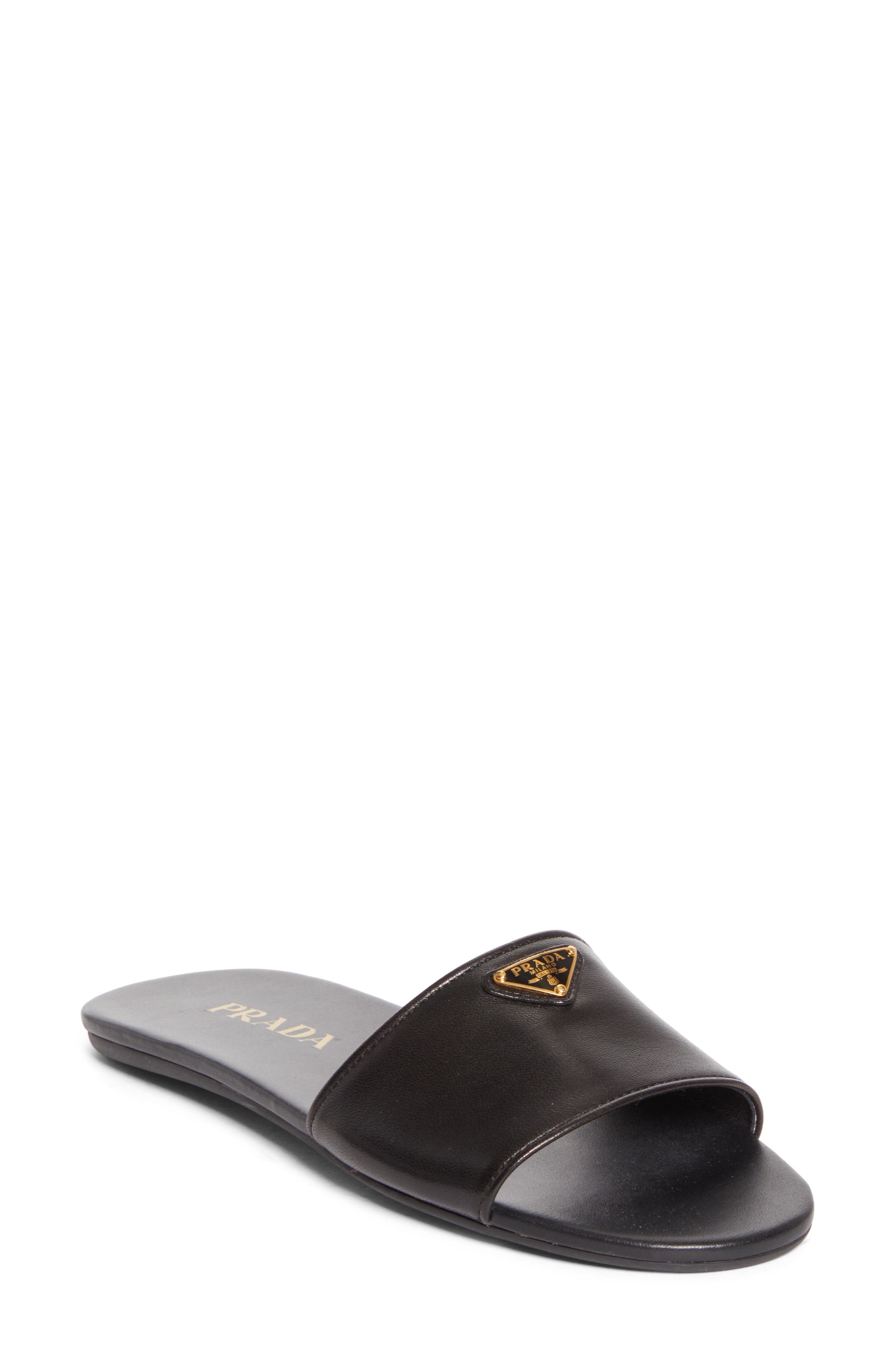 Prada Logo Slide Sandal, Main, color, Black