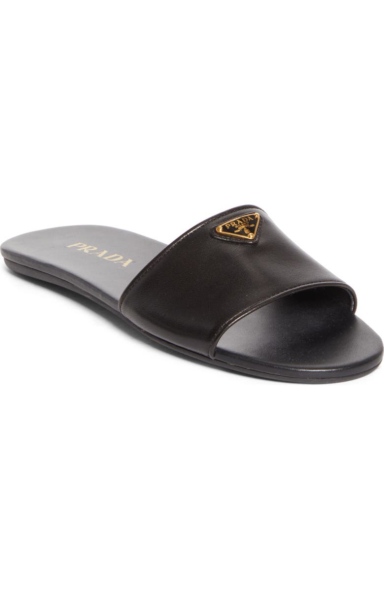 Prada Logo Slide Sandal, Main, color, Black