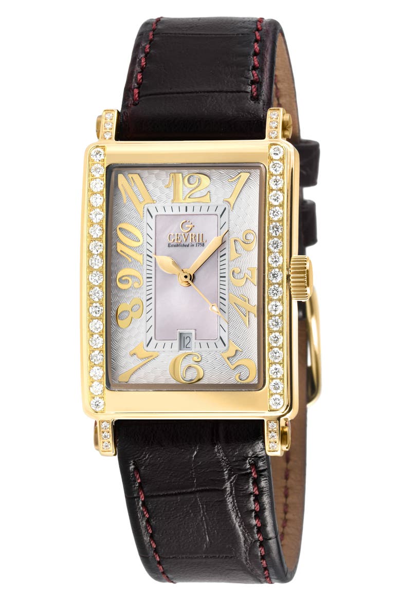 Ave of America's Mini Diamond Croc Embossed Leather Strap Watch, 25mm x 32mm - 0.75 ctw, Main, color, BLACK