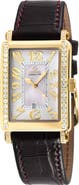 GEVRIL Ave of America's Mini Diamond Croc Embossed Leather Strap Watch, 25mm x 32mm - 0.75 ctw