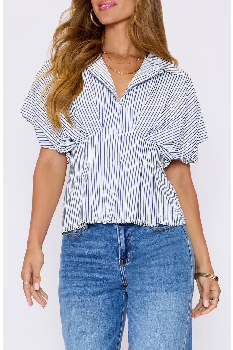 Marisa Stripe Cotton Blend Button-Up Shirt, Main, color, NAVY STRIPES