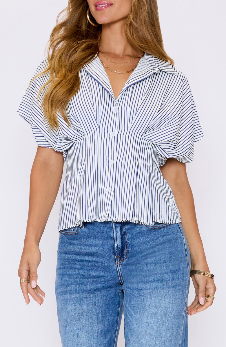 VICI Collection Marisa Stripe Cotton Blend Button-Up Shirt, Main, color, Navy Stripes