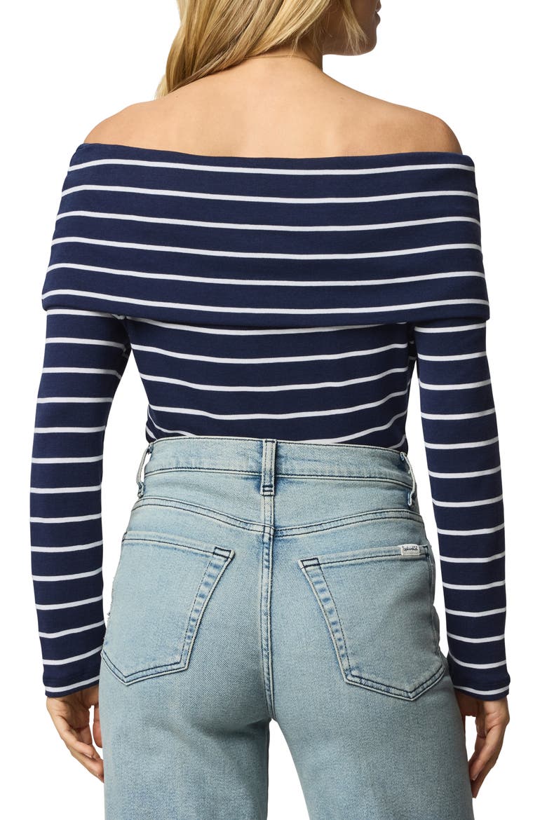 Josie Stripe Off the Shoulder Top, Alternate, color, NAVY BLUE/ WHITE