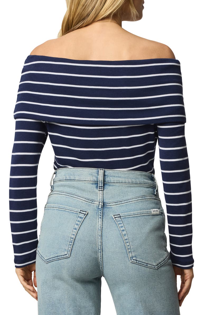 Splendid Josie Stripe Off the Shoulder Top, Alternate, color, Navy Blue/ White