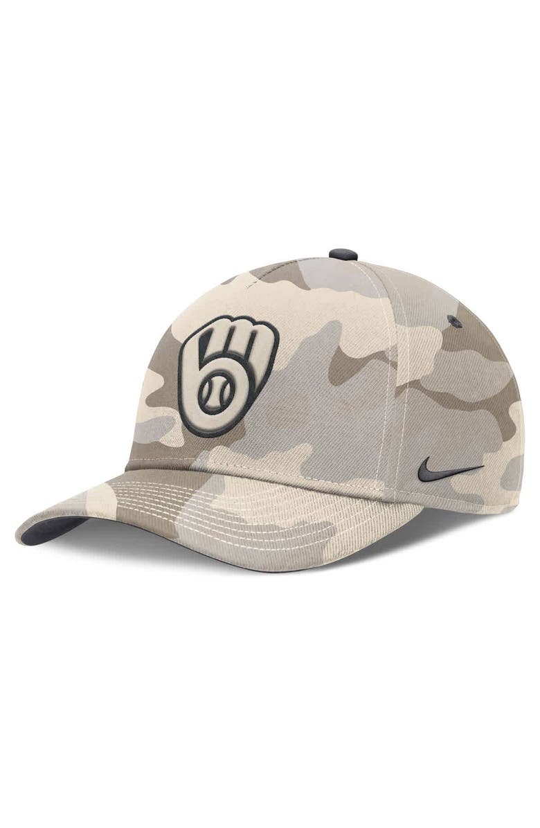 Nike Men's Nike Natural Milwaukee Brewers Camo Pack Rise Adjustable Hat, Main, color,