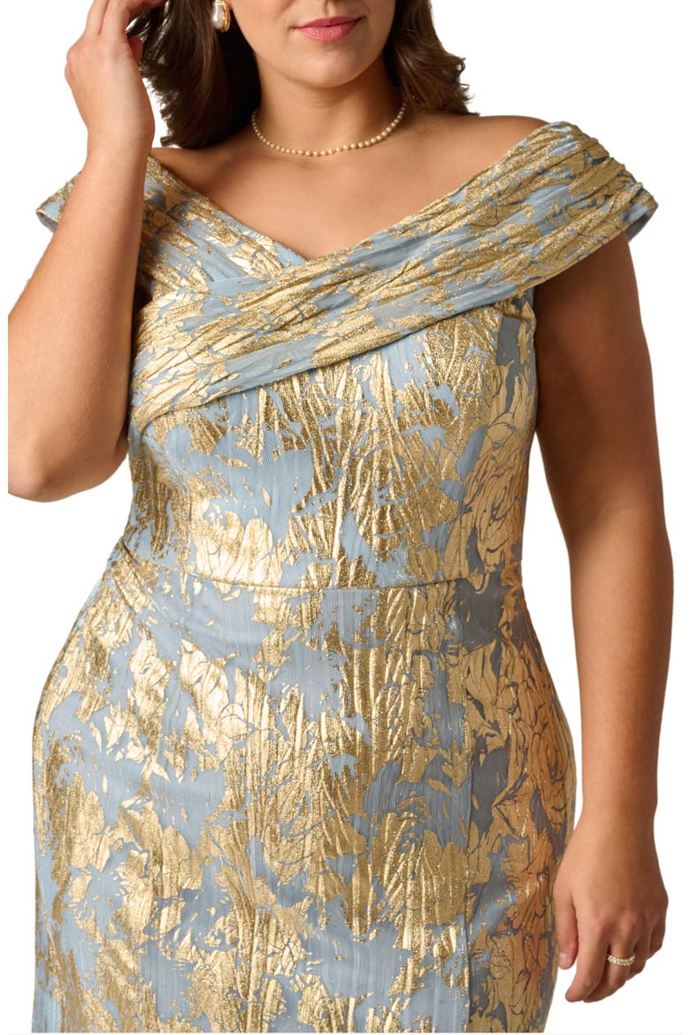 Foil Leaf Mermaid Gown, Alternate, color, LIGHT BLUE/ GOLD