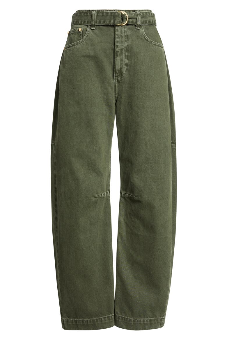 Charlie Belted Super High Waist Ankle Barrel Jeans, Alternate, color, DARK OLIVE STONE