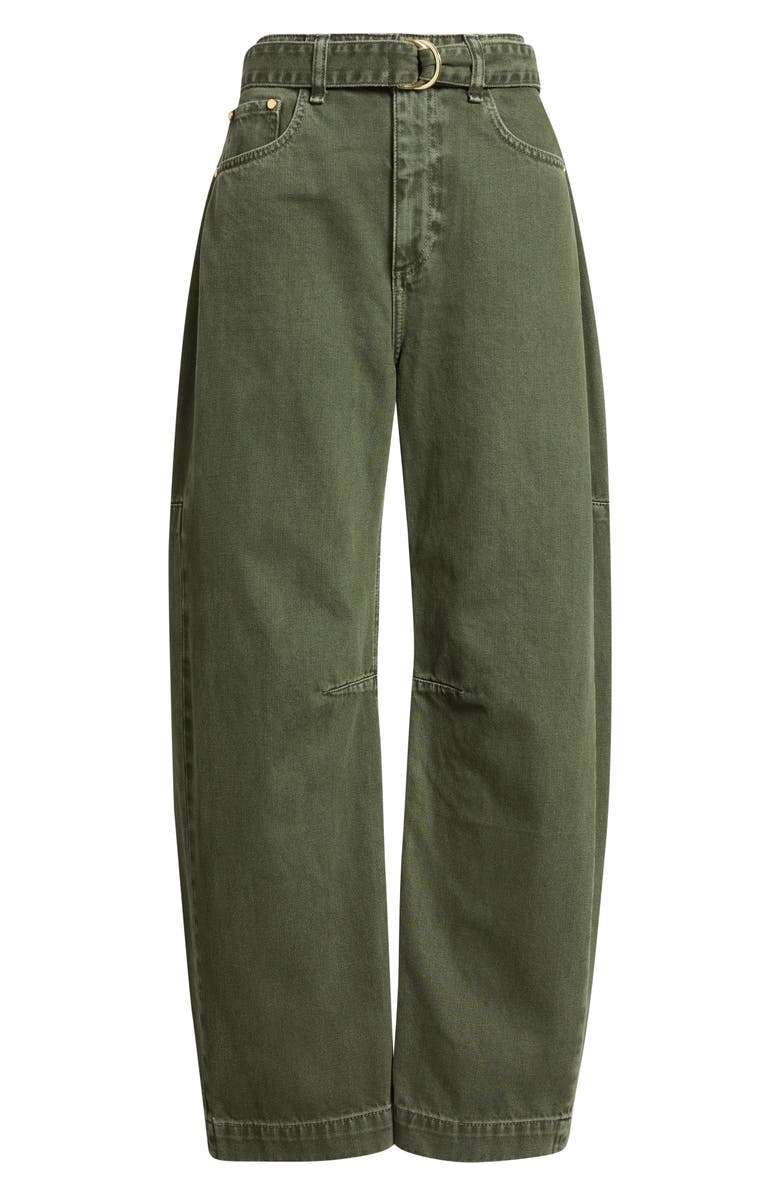 rag & bone Charlie Belted Super High Waist Ankle Barrel Jeans, Alternate, color, Dark Olive Stone