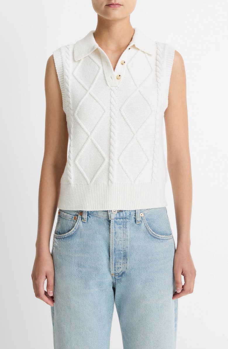 Vince Polo Cable Sweater Vest, Main, color, White