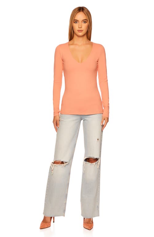Susana Monaco Long Sleeve V-neck Top In Brown
