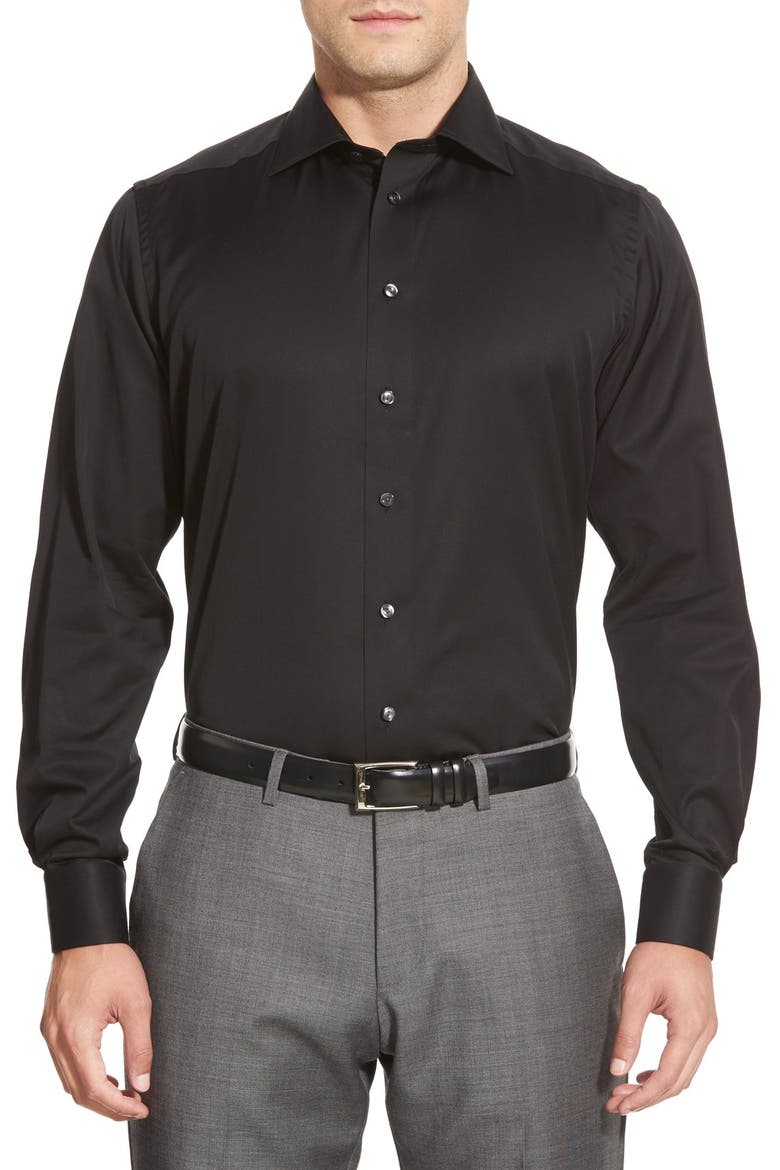 Contemporary Fit Twill Dress Shirt, Main, color, BLACK
