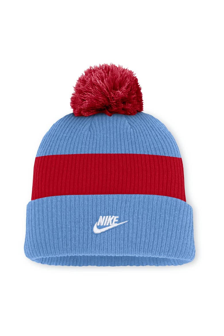 Men's Nike Light Blue/Red St. Louis Cardinals Cooperstown Collection Peak Standard Cuffed Knit Hat with Pom, Alternate, color, Light Blue