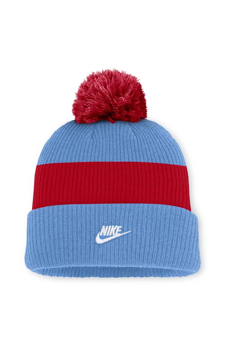Nike Men's Nike Light Blue/Red St. Louis Cardinals Cooperstown Collection Peak Standard Cuffed Knit Hat with Pom, Alternate, color, Light Blue