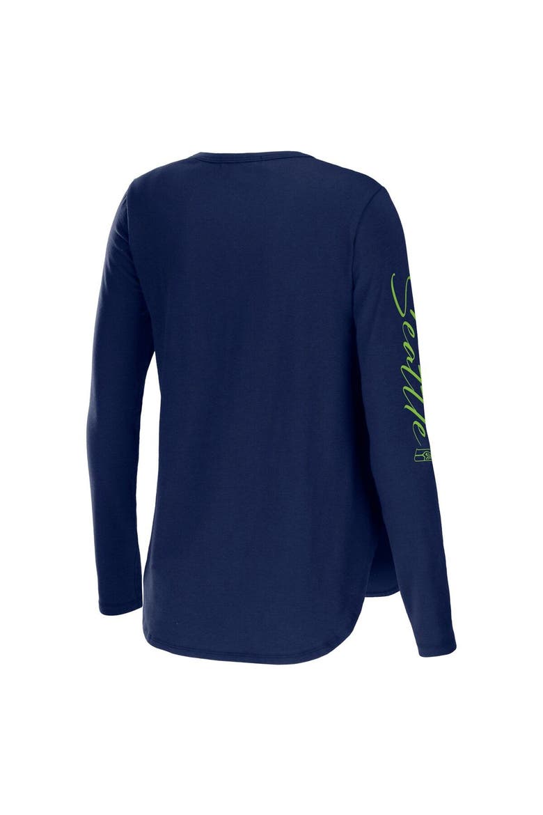 Women's WEAR by Erin Andrews College Navy Seattle Seahawks Team Scoop Neck Tri-Blend Long Sleeve T-Shirt, Alternate, color, Navy