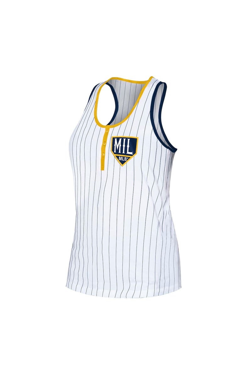 New Era Women's New Era White Milwaukee Brewers Pinstripe Henley Racerback Tank Top, Alternate, color,