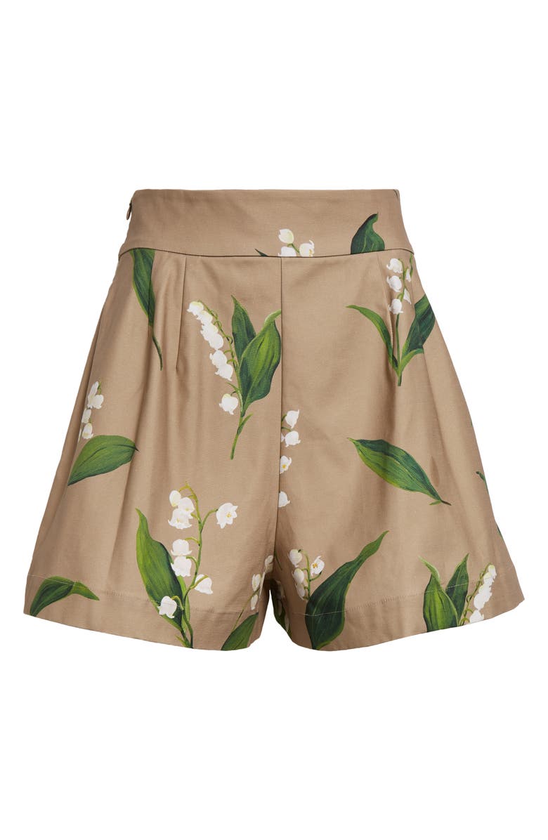 Oscar de la Renta Lily of the Valley Stretch Twill Shorts, Alternate, color,