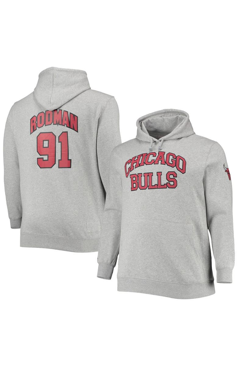 Mitchell & Ness Men's Mitchell & Ness Dennis Rodman Heathered Gray Chicago Bulls Big & Tall Name & Number Pullover Hoodie, Main, color,