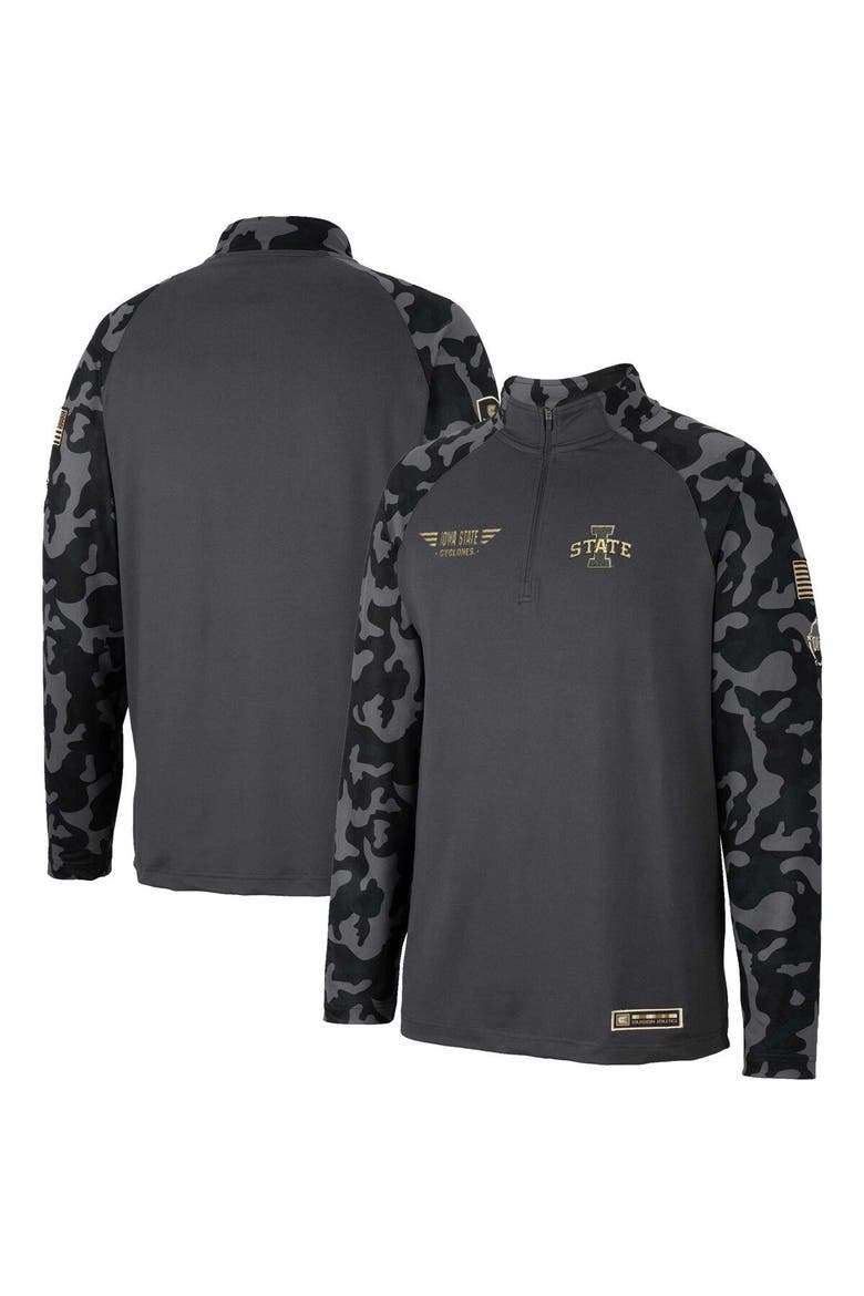 Men's Colosseum Charcoal Iowa State Cyclones OHT Military Appreciation Long Range Raglan Quarter-Zip Jacket, Main, color, Charcoal