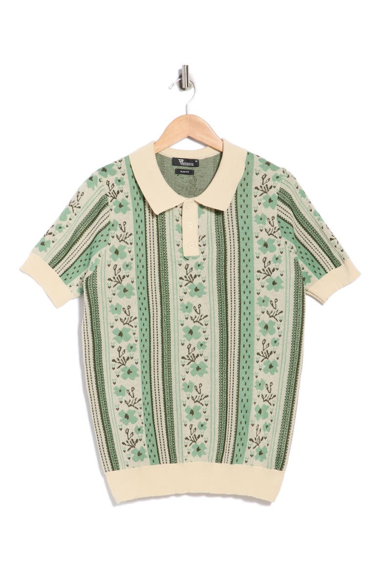 Floral Polo Sweater, Alternate, color, BEIGE