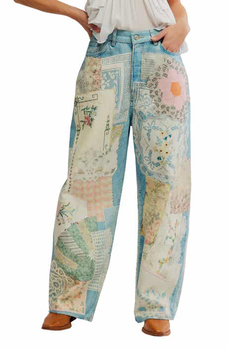 Free People Illusions Patchwork Barrel Leg Jeans