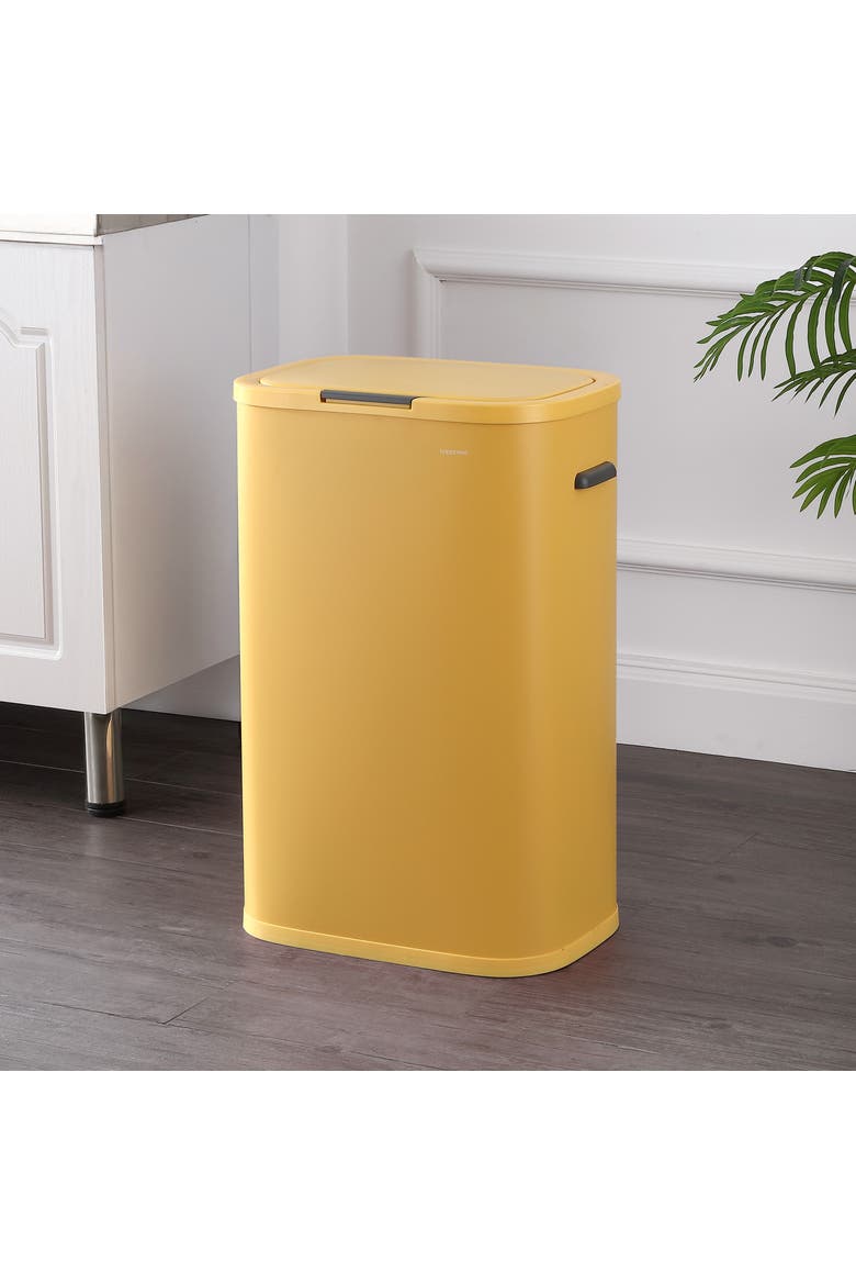 Tammi Kitchen 14.5-Gallon Slim Metal Push Button Trash Can, Alternate, color, Daffodil Yellow
