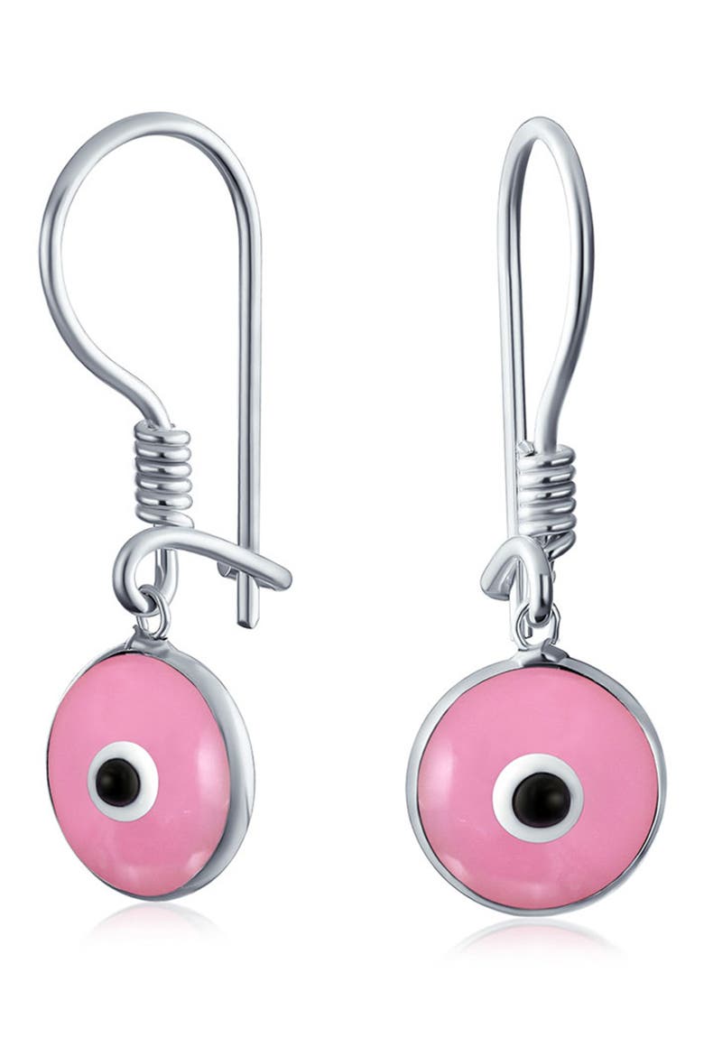 Sterling Silver Evil Eye Drop Earrings, Alternate, color, PINK