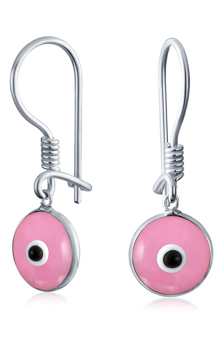 BLING JEWELRY Sterling Silver Evil Eye Drop Earrings, Alternate, color, Pink