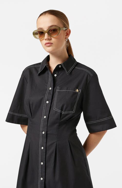 Scotch & Soda Stripe Structured Cotton Shirtdress In Black