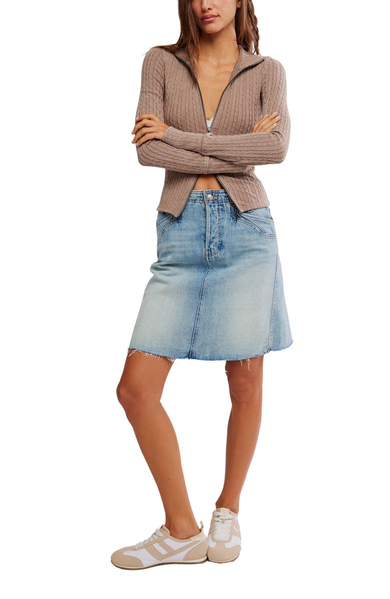 Free People Brunch GIrl Zip Cardigan, Alternate, color, Dusted Cocoa