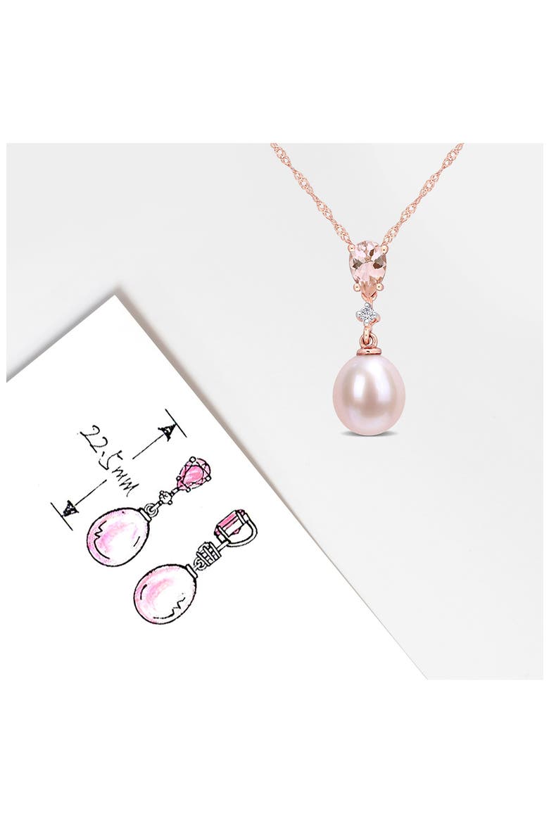 Diamond, Morganite & 8-8.5mm Cultured Pearl Pendant Necklace, Alternate, color, PINK