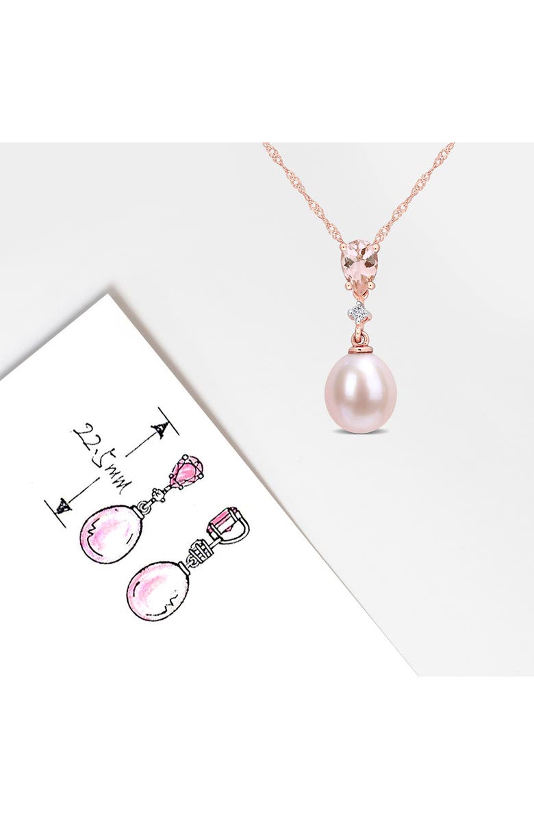 DELMAR Diamond, Morganite & 8-8.5mm Cultured Pearl Pendant Necklace, Alternate, color, Pink