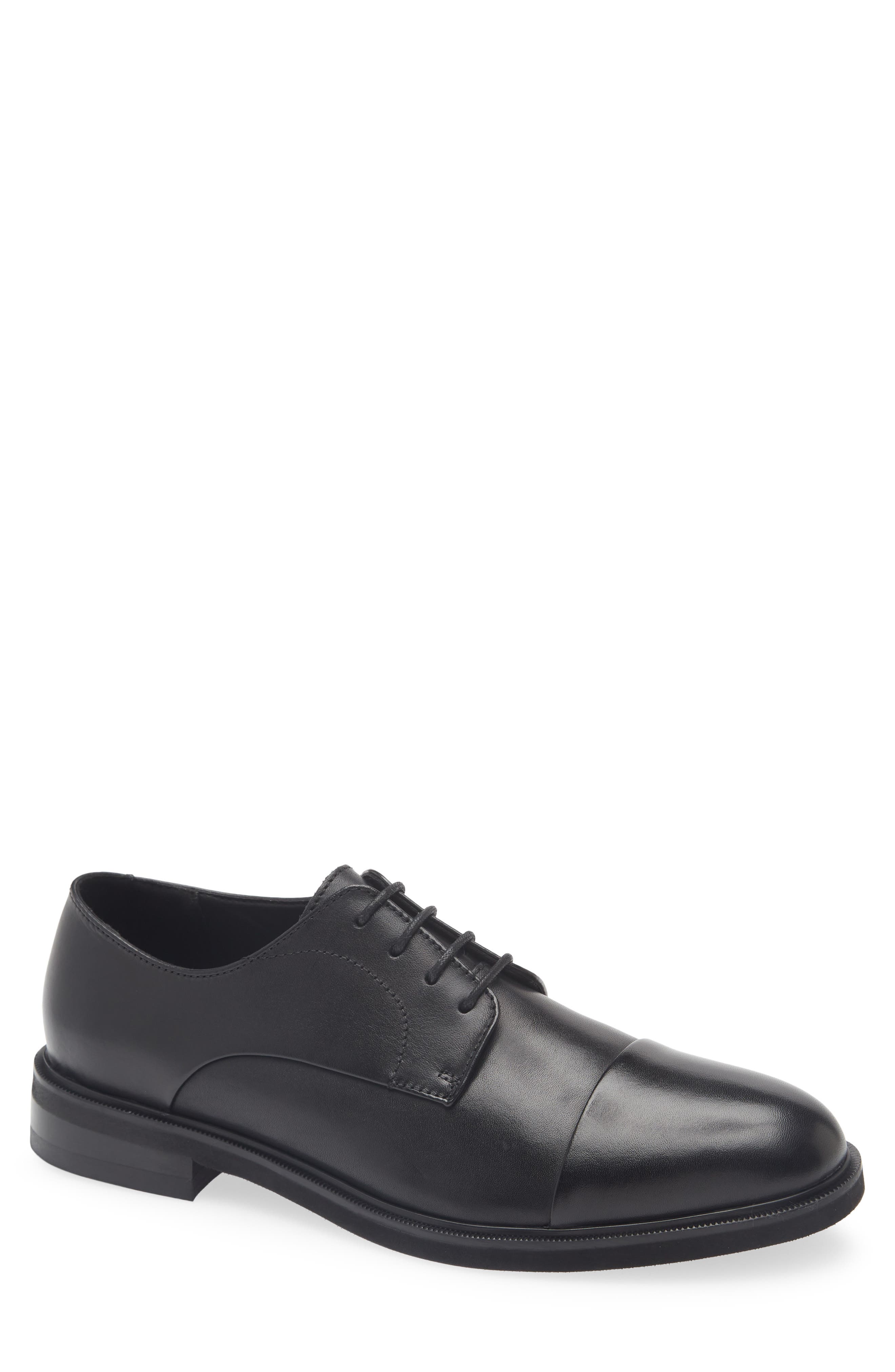 NORDSTROM RACK Ryden Cap Toe Derby, Main, color, Black Leather