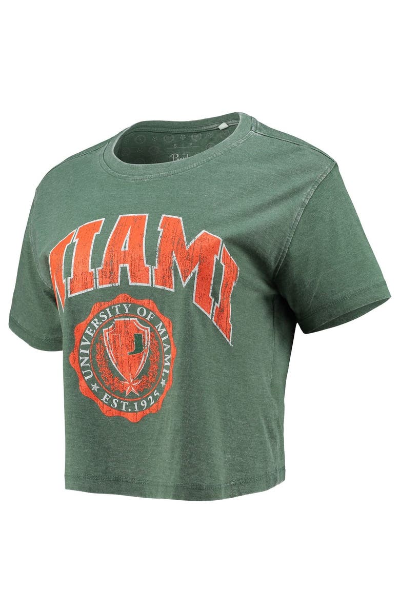 PRESSBOX Women's Pressbox Green Miami Hurricanes Edith Vintage Burnout Crop T-Shirt, Alternate, color,