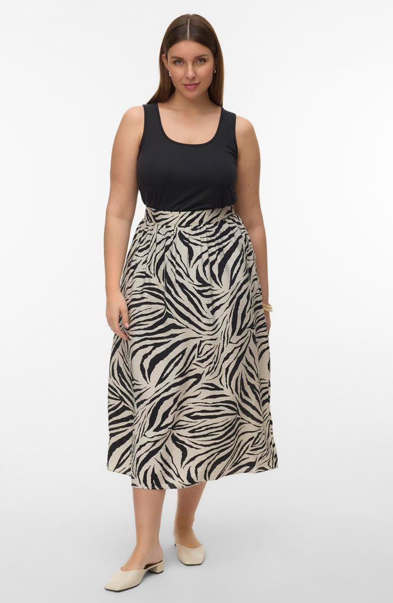 VERO MODA Printed Midi Skirt, Alternate, color, Pumice Stone/ Black