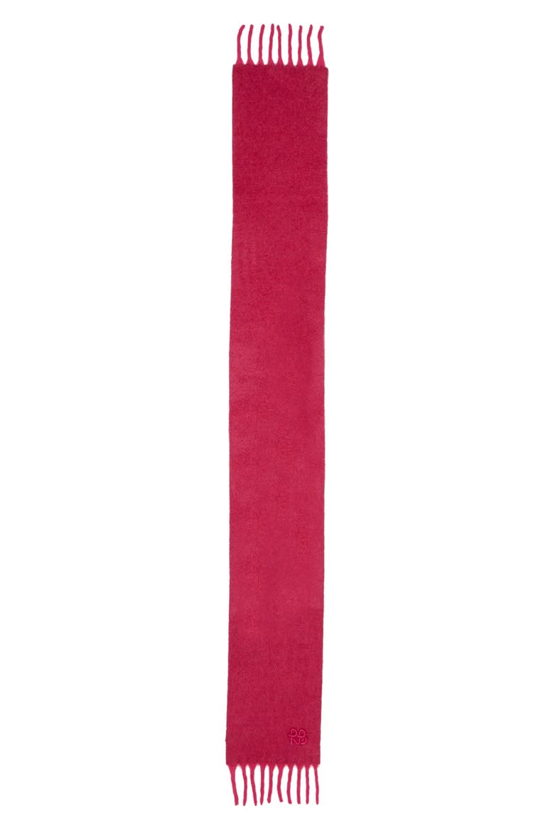 Monogram Embroidered Wool Blend Fringe Scarf, Main, color, PINK