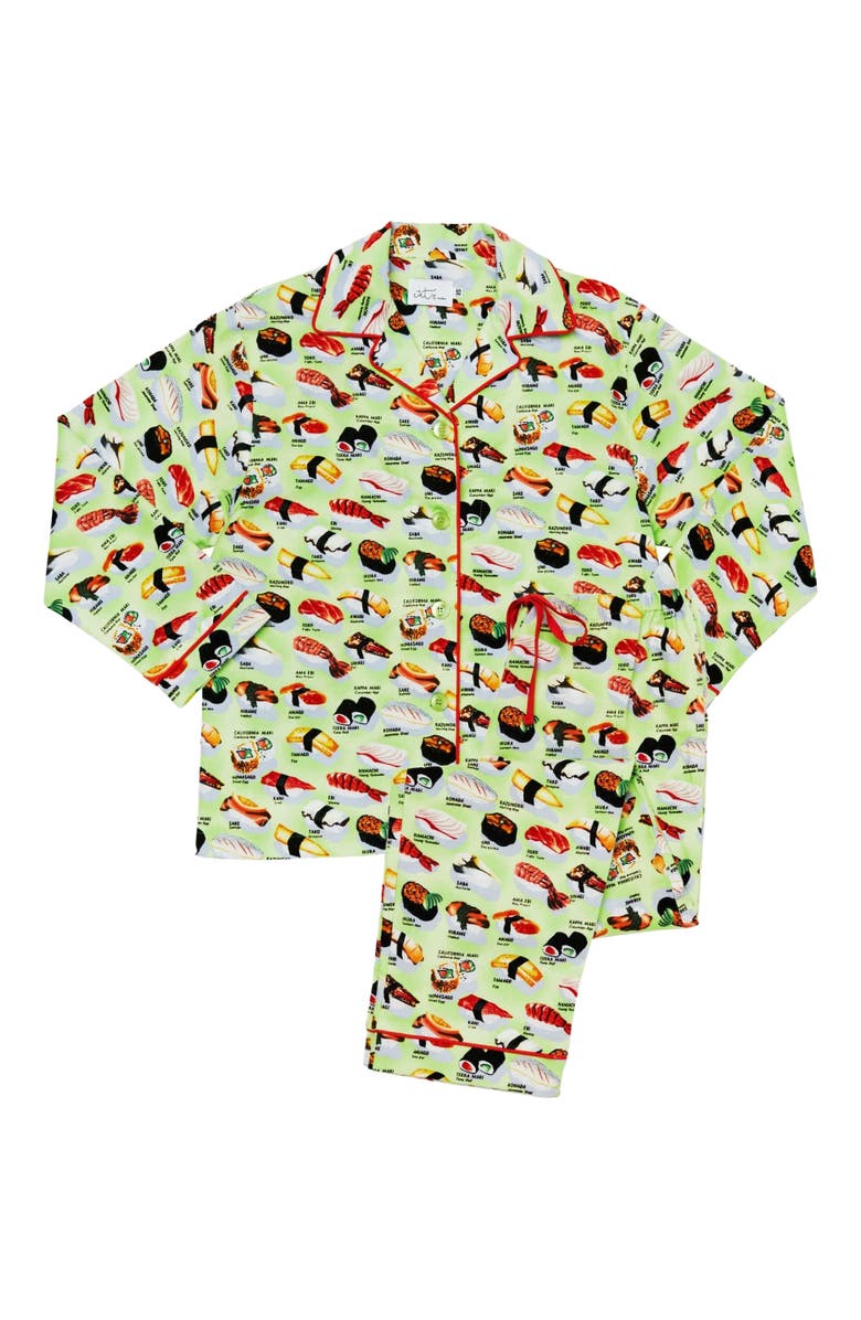 The Cat's Pajamas Poplin Pajama Set Conversational, Alternate, color, Sushi Wasabi
