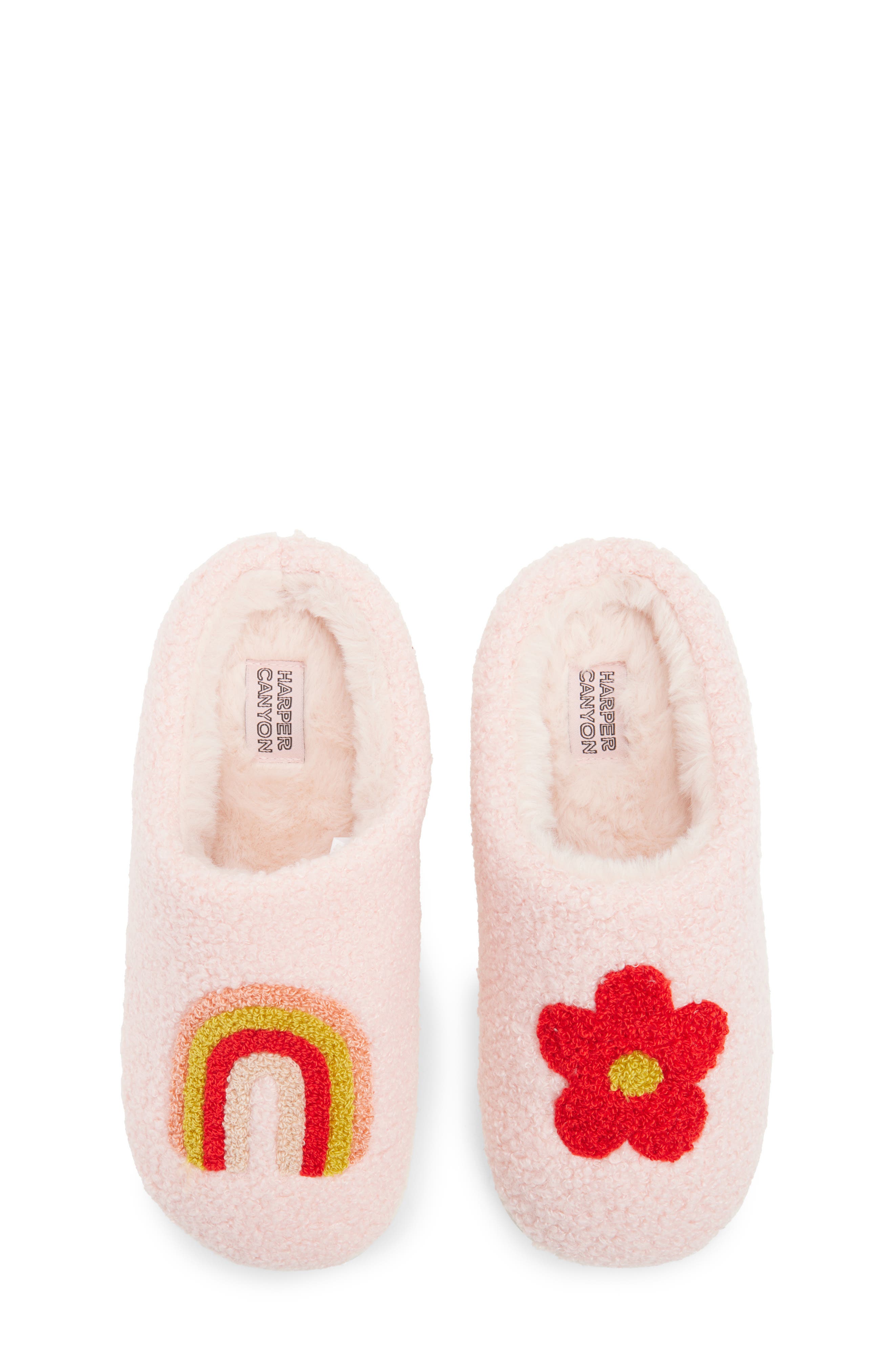 Harper Canyon Kids' Rainbow Flower Mismatched Slippers, Alternate, color, Pink Light